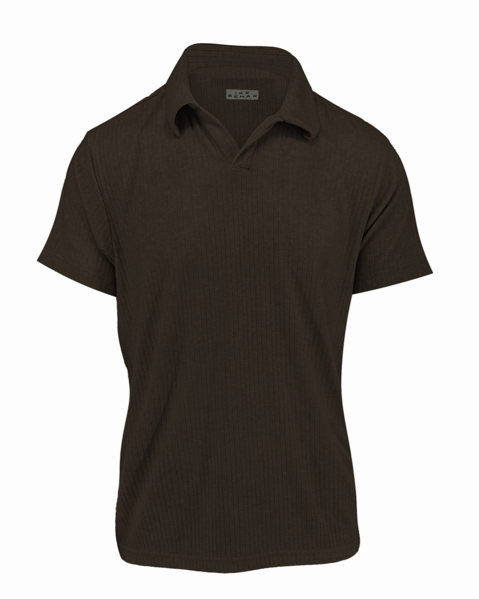 Men's Brown Ribbed Sweater Knit Polo T-shirt – Ike Behar