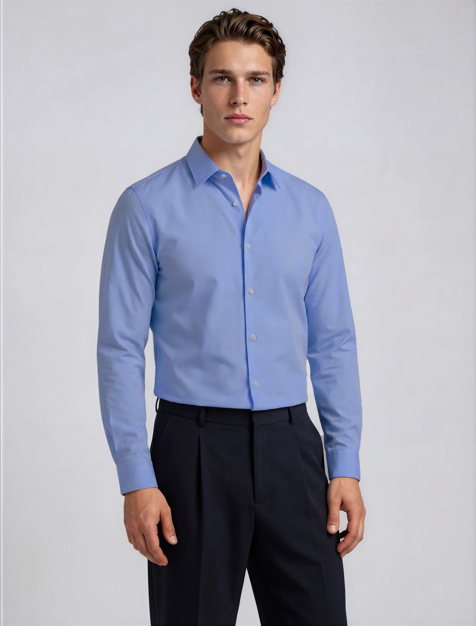 french blue button down dress shirt Vitarelli Slim Fit Dress Shirt with French Cuff Option and Standard Bu main image 0
