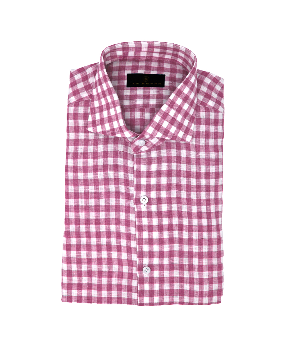 Men's Pink Linen Buffalo Check Sport Shirt – Ike Behar Men's Pink Linen Buffalo Check Sport Shirt – Ike Behar