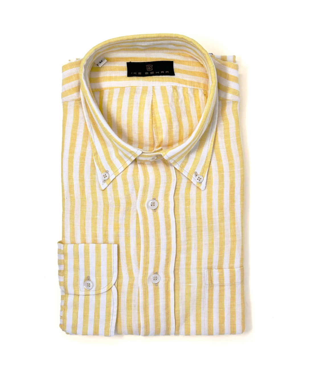 Yellow and White Bar Stripe Linen Sport Shirt XL