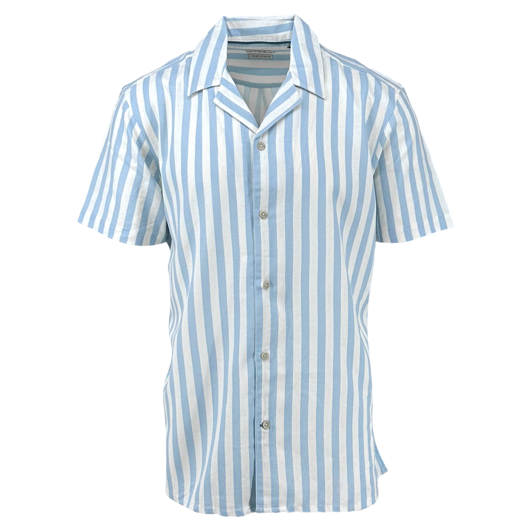 Men's Sky Blue Large Stripe Cotton Linen Camp Shirt Men's Sky Blue Large Stripe Cotton Linen Camp Shirt