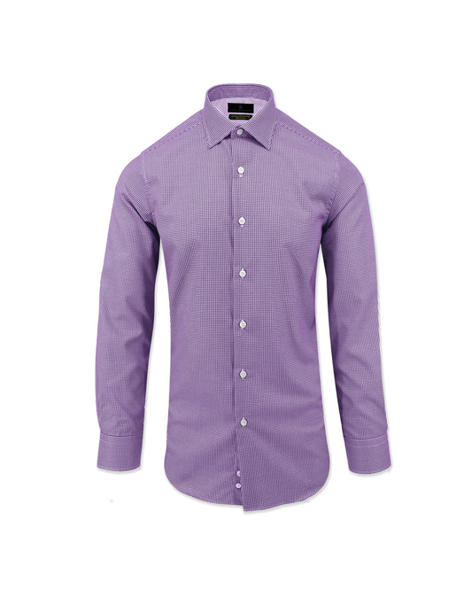 Purple Mini-Check Natural Stretch Cotton Dress Shirt