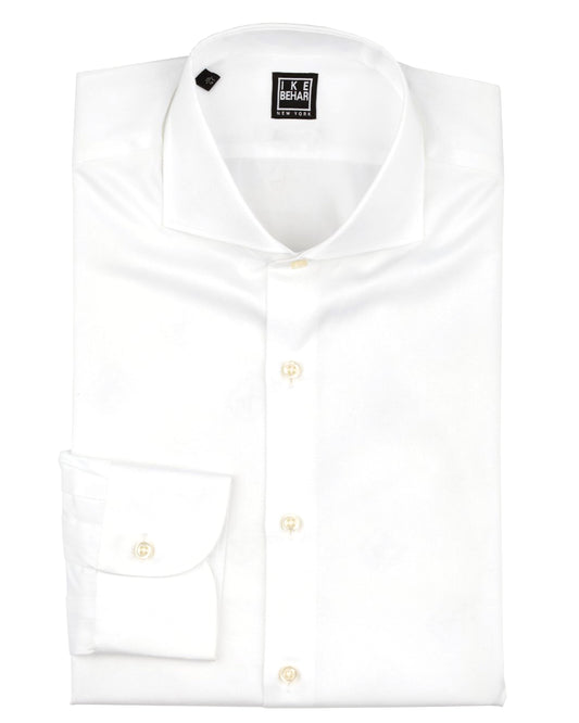 Spread Collar White Twill Dress Shirt