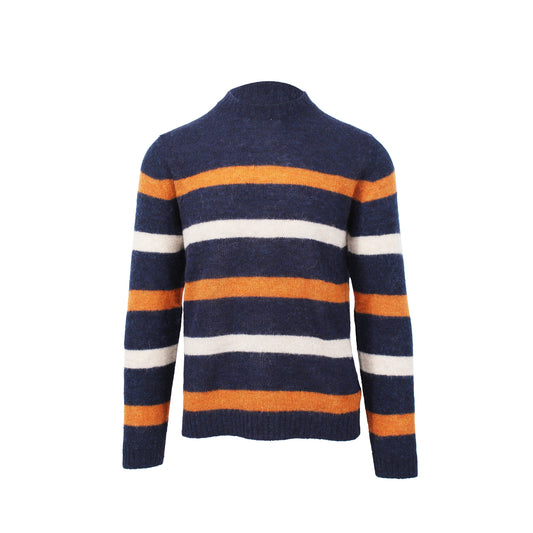 Navy Orange & Creme Striped Sweater