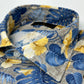 Tan Linen with Blue and Yellow Floral Print Sport Shirt