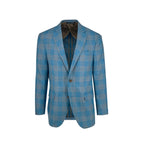 Men's teal beige check sport coat jacket made of wool silk linen blend - Shop stylish high-quality mens sport coats by Ike Behar