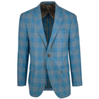 Men's teal beige check sport coat jacket made of wool silk linen blend - Shop stylish high-quality mens sport coats by Ike Behar