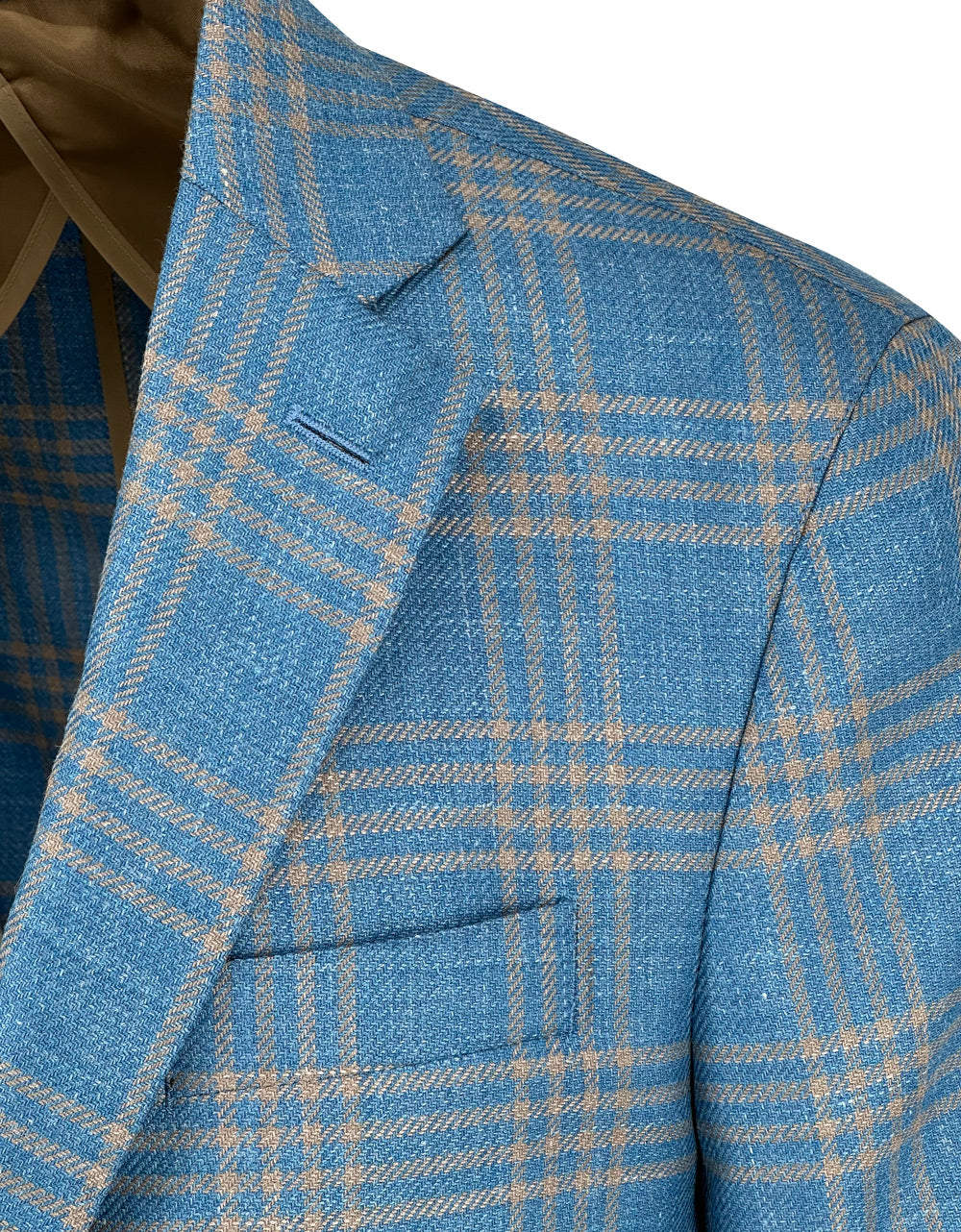 Men's teal beige check sport coat jacket made of wool silk linen blend - Shop stylish high-quality mens sport coats by Ike Behar