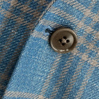 Men's teal beige check sport coat jacket made of wool silk linen blend - Shop stylish high-quality mens sport coats by Ike Behar