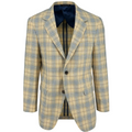 Men's yellow with sky check sport coat jacket made of wool silk cotton blend. Shop stylish high-quality mens sport coats by Ike Behar.