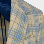 Men's yellow with sky check sport coat jacket made of wool silk cotton blend. Shop stylish high-quality mens sport coats by Ike Behar.