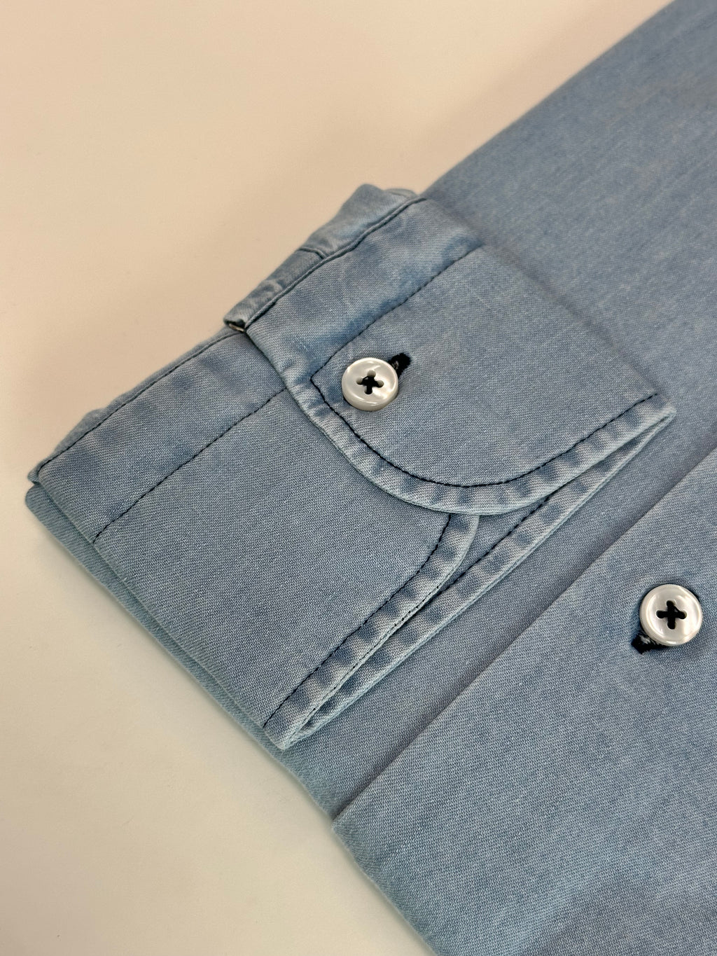 Men's Light Wash Blue Denim Shirt. Shop stylish high-quality mens denim shirts by Ike Behar.