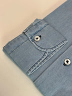 Men's Light Wash Blue Denim Shirt. Shop stylish high-quality mens denim shirts by Ike Behar.