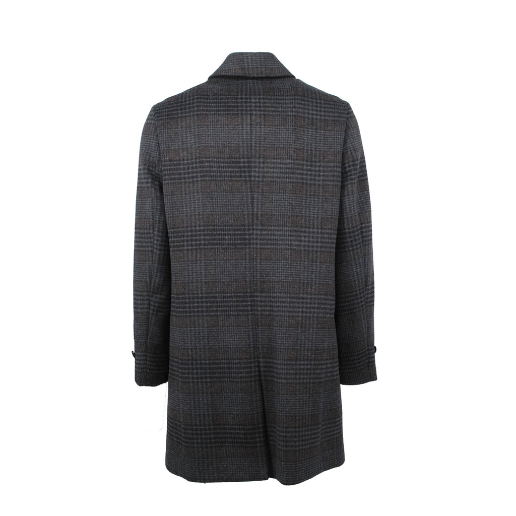 Men's charcoal black espresso plaid amity overcoat made of wool and polyester -Shop stylish high-quality mens coats  & jackets by Ike Behar