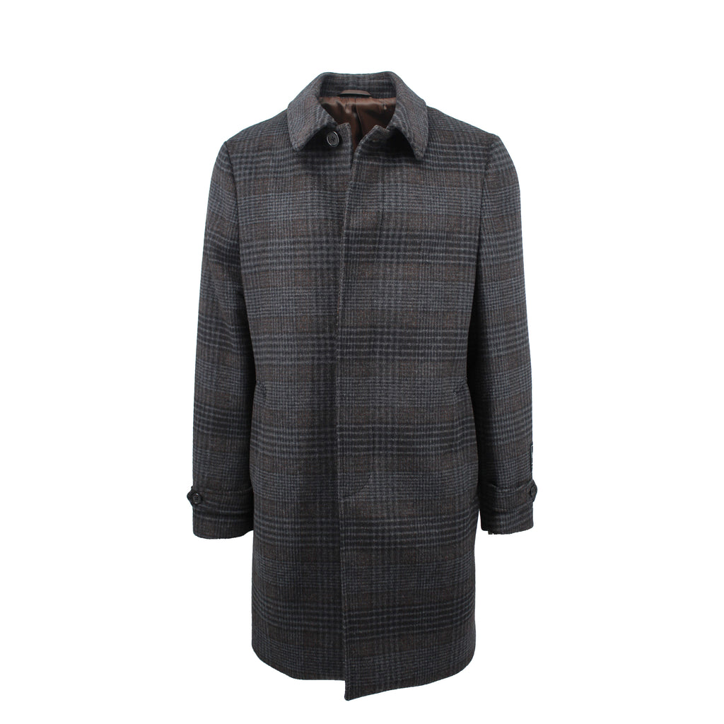 Men's charcoal black espresso plaid amity overcoat made of wool and polyester -Shop stylish high-quality mens coats  & jackets by Ike Behar