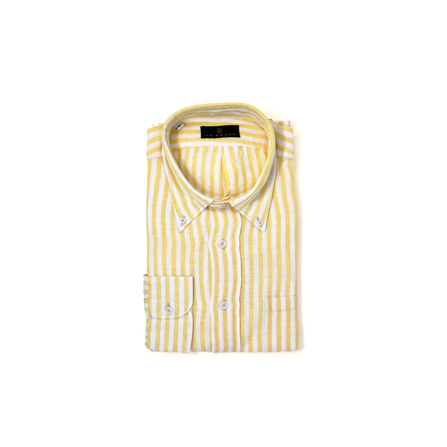 Yellow and White Bar Stripe Linen Sport Shirt