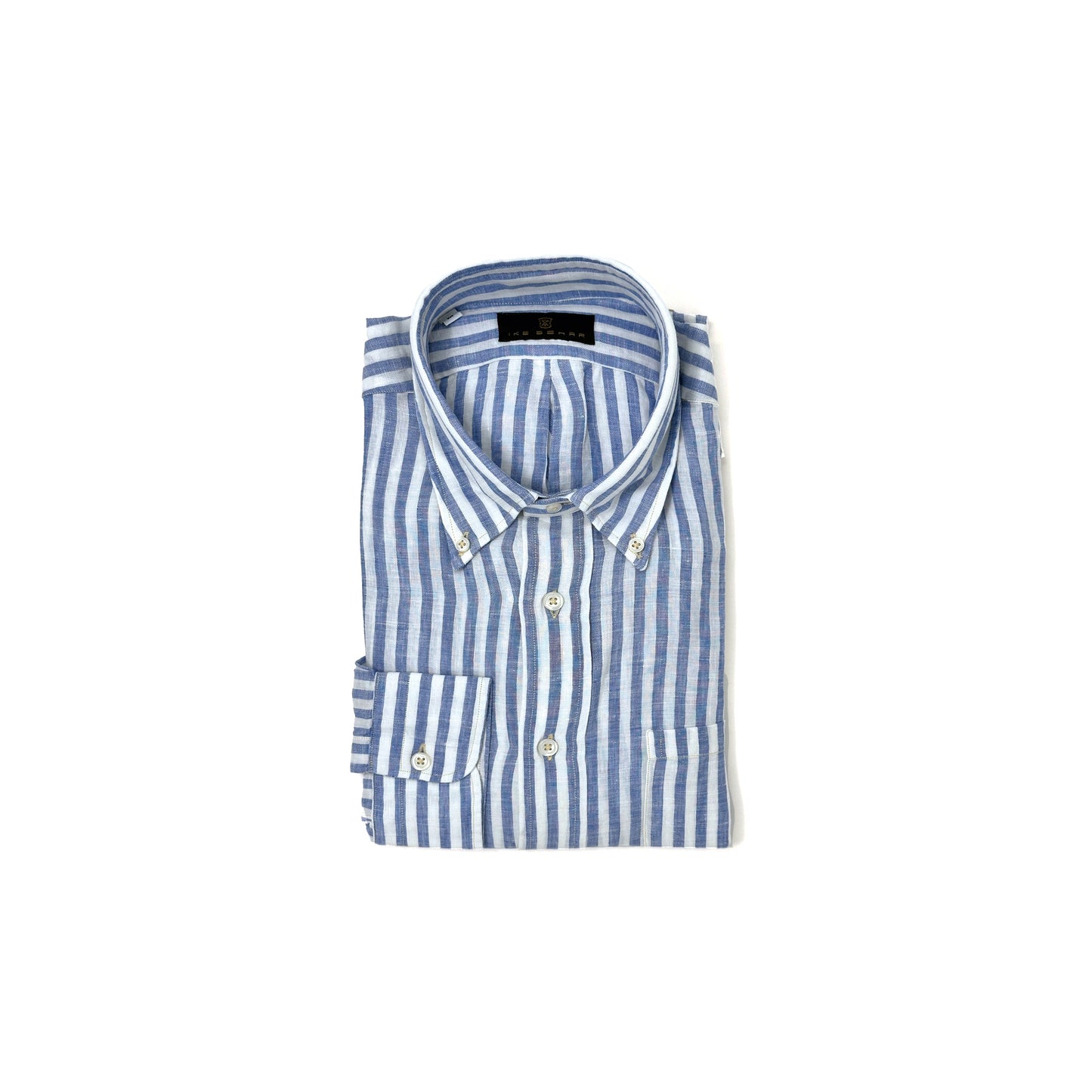 Blue and White Bar Stripe Linen Sport Shirt