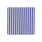 Fabric sample with blue and white vertical stripes on a white background