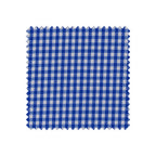 Blue and white checkered fabric swatch on a white background