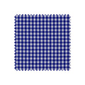 Blue and white checkered fabric swatch on a white background