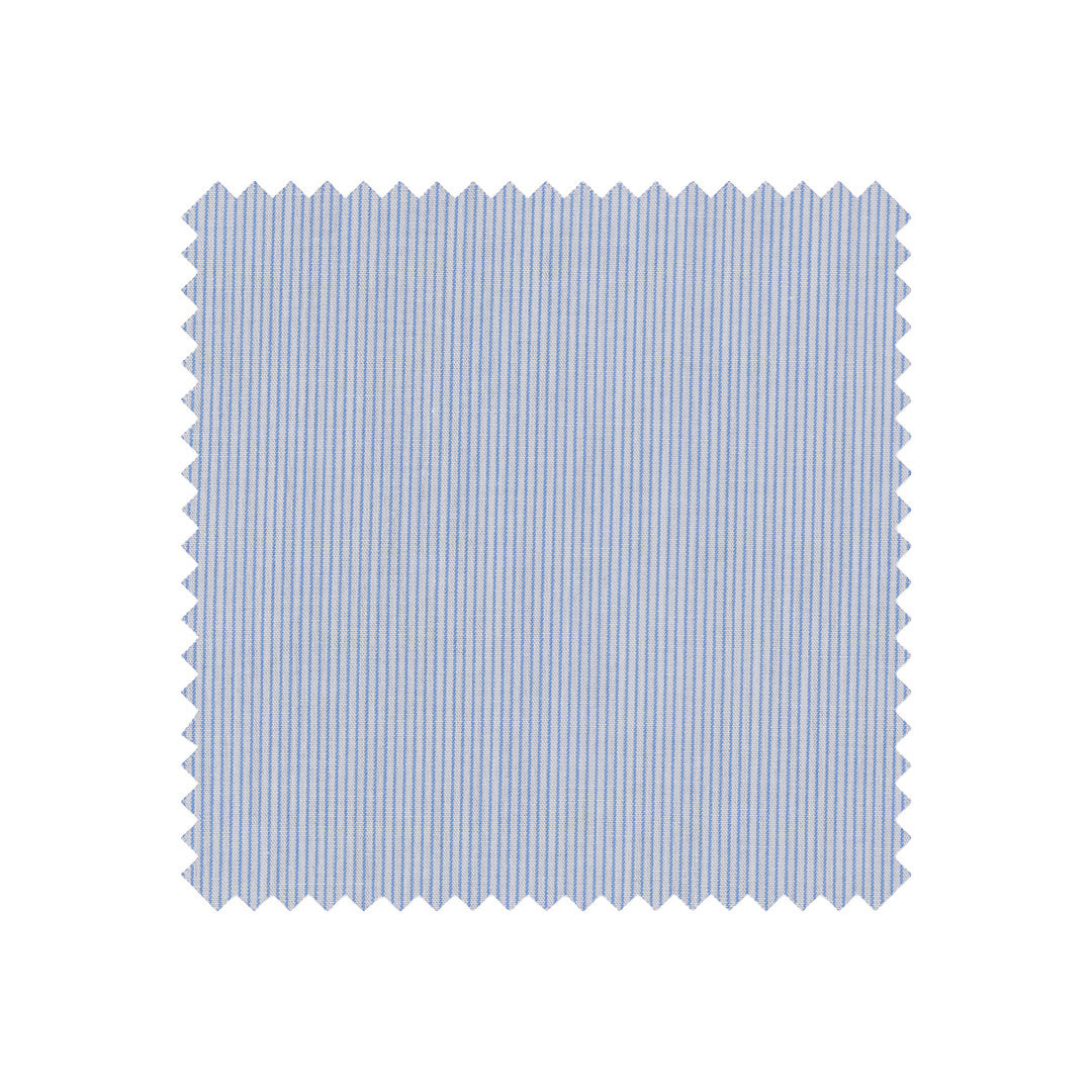 Blue and white striped fabric swatch on a white background