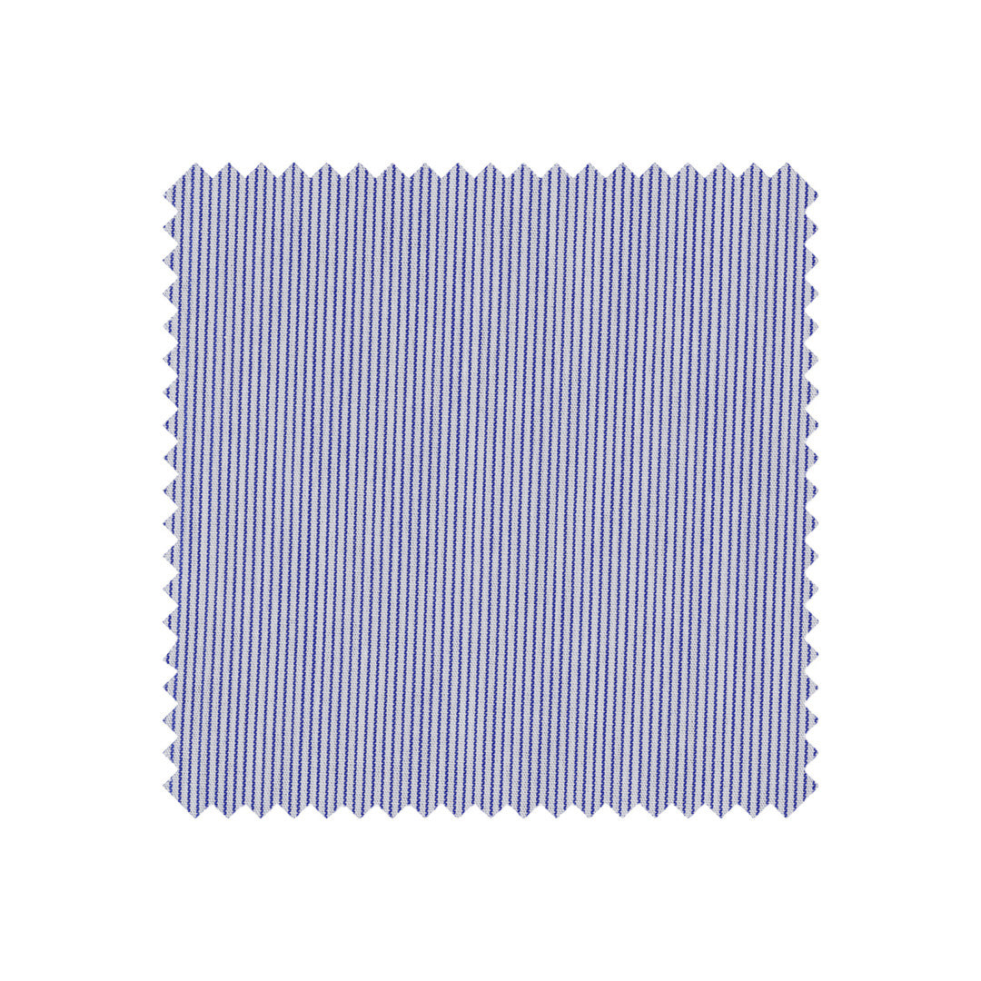 Blue and white striped fabric swatch on a white background