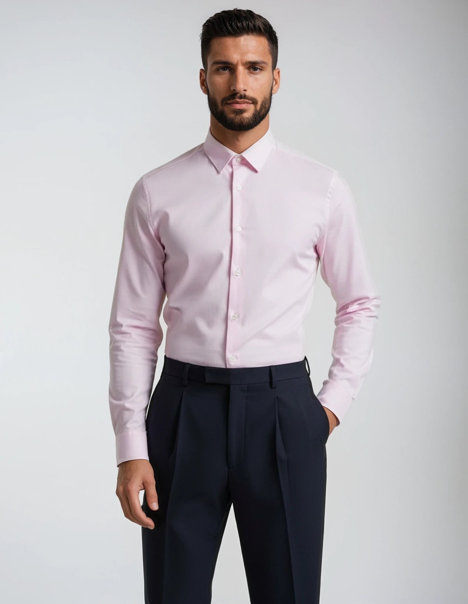 Ike Behar | Pink Royal Twill | Made to Measure, Point / Square French Ike Behar | Pink Royal Twill | Made to Measure, Point / Square French