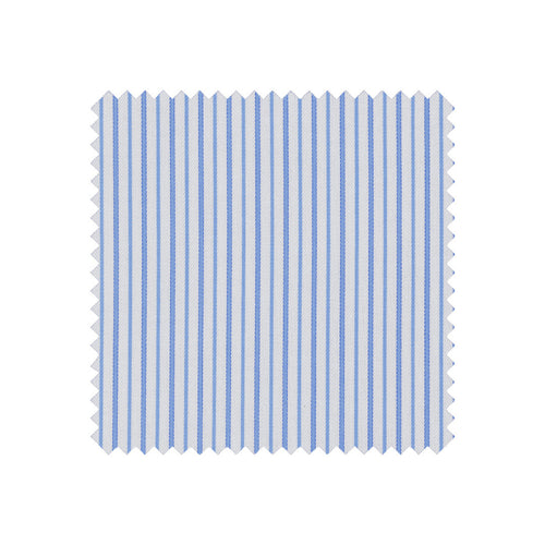 Blue and white striped fabric swatch on a white background