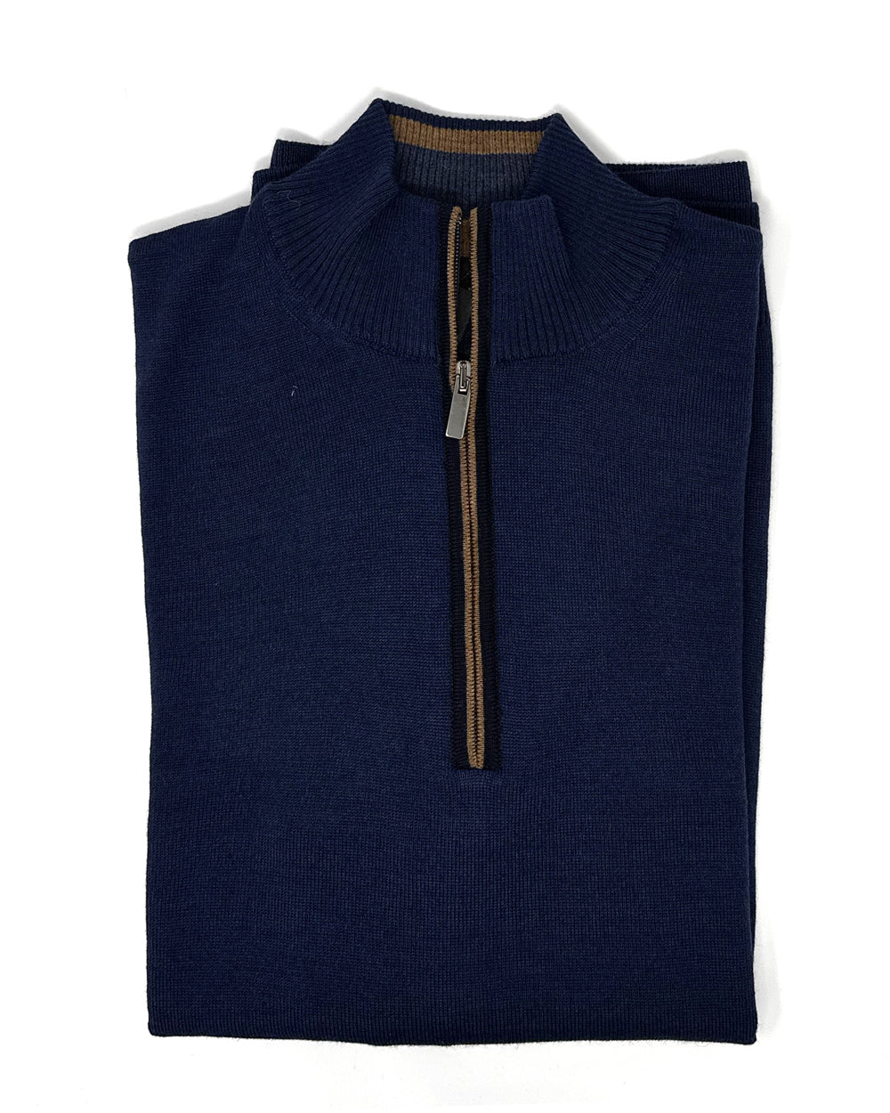 Navy 1/4 Zip Sweater with Saddle Piping