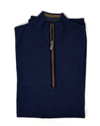 Navy 1/4 Zip Sweater with Saddle Piping