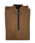 Tobacco 1/4 Zip Sweater with Navy Piping