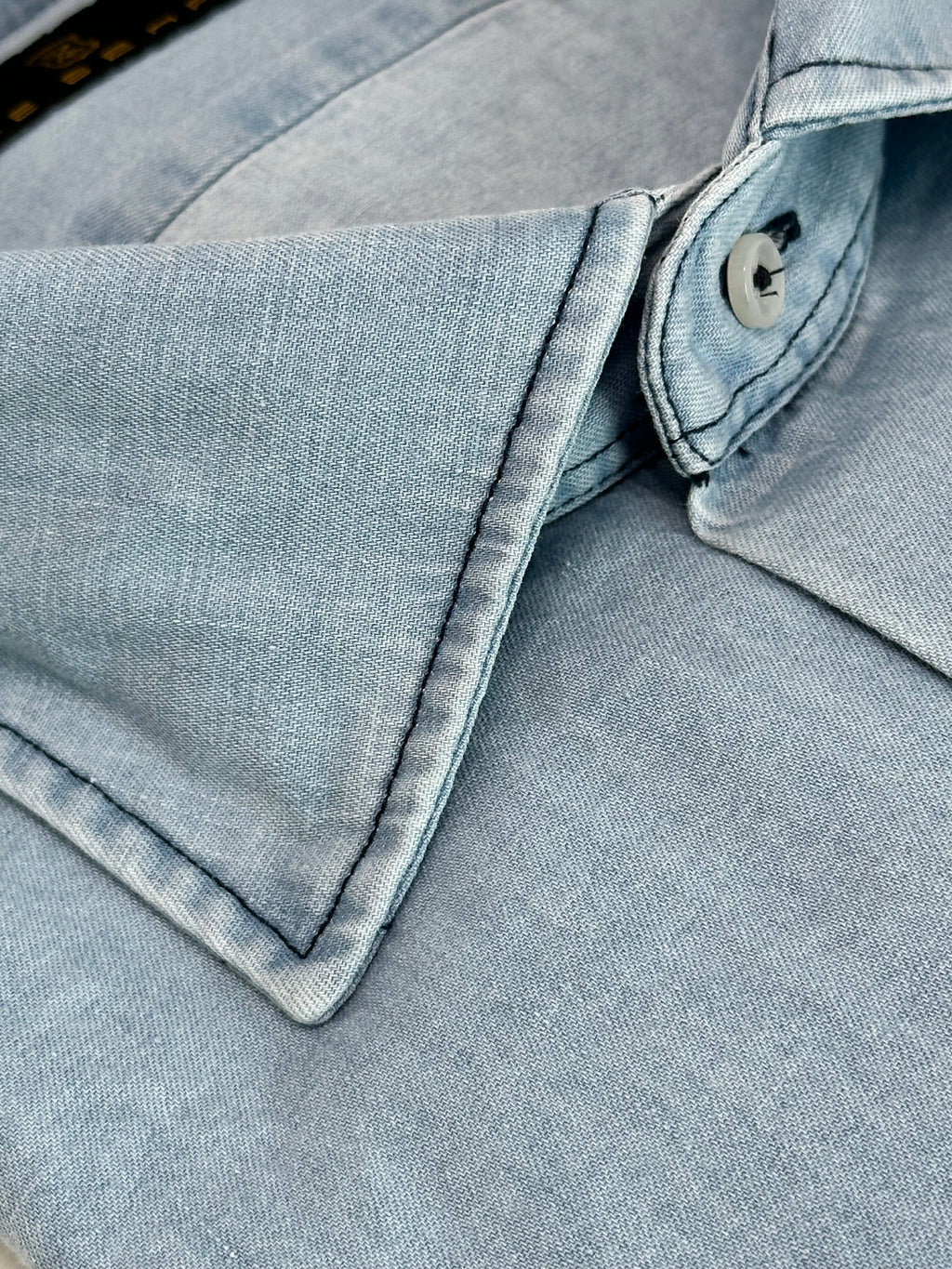 Men's Light Wash Blue Denim Shirt. Shop stylish high-quality mens denim shirts by Ike Behar.
