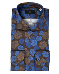 Men's Navy and Bronze Floral Print Sport Shirt. Shop stylish high-quality mens sport shirts by Ike Behar.
