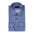 Men's Navy and Sky Geometric Print Sport Shirt. Shop stylish high-quality mens sport shirts by Ike Behar.