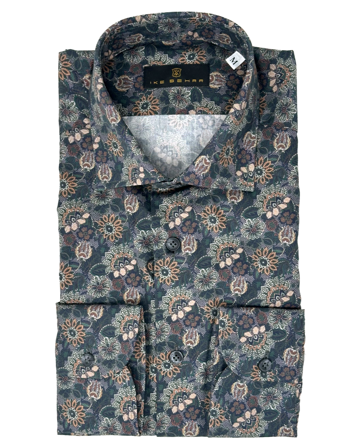 Men's Forrest Green Ground Paisley Print Sport Shirt Ike Behar Men's Forrest Green Ground Paisley Print Sport Shirt Ike Behar