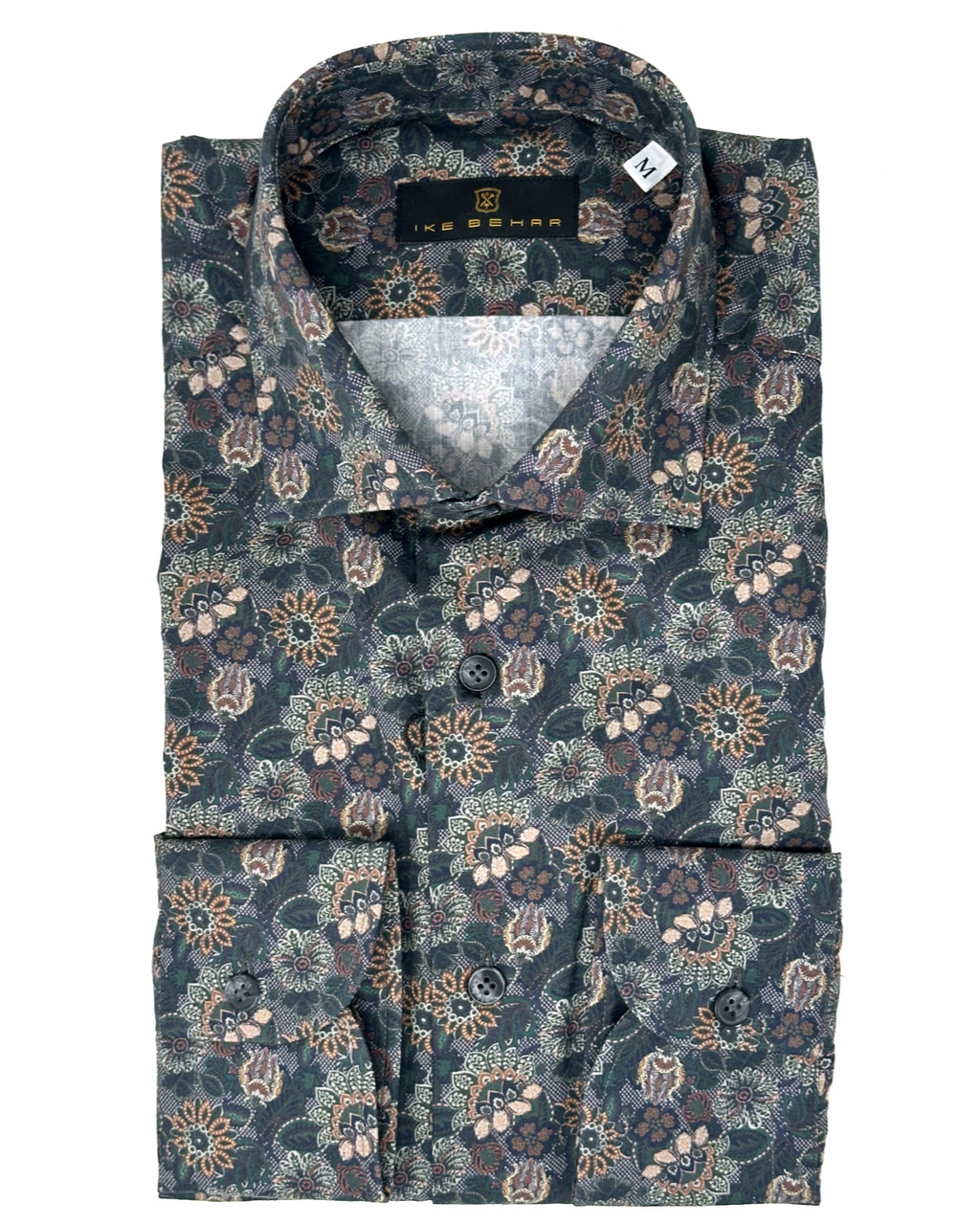 Men's Forrest Green Ground Floral Paisley Print Sport Shirt. Shop stylish high-quality mens sport shirts by Ike Behar.