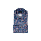 Men's Blue Ground with Rose Floral Paisley Print Sport Shirt. Shop stylish high-quality mens sport shirts by Ike Behar.