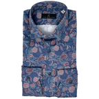 Men's Blue Ground with Rose Floral Paisley Print Sport Shirt. Shop stylish high-quality mens sport shirts by Ike Behar.
