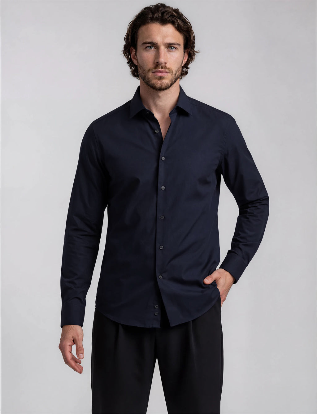 Midnight Noir Natural Stretch Cotton Dress Shirt 17.5