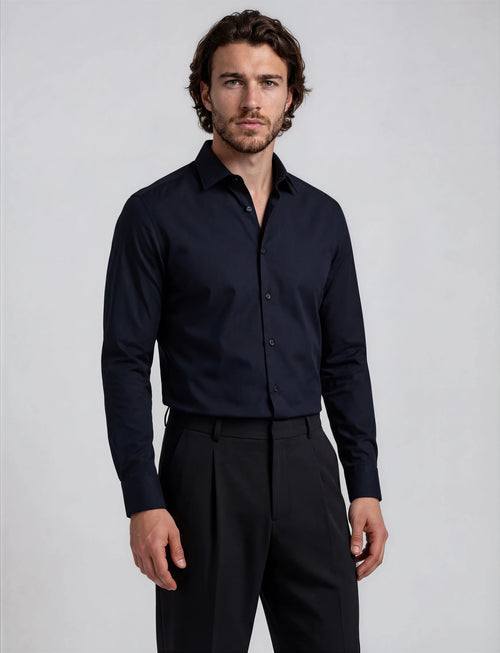 Midnight Noir Natural Stretch Cotton Dress Shirt 17.5 Midnight Noir Natural Stretch Cotton Dress Shirt 17.5