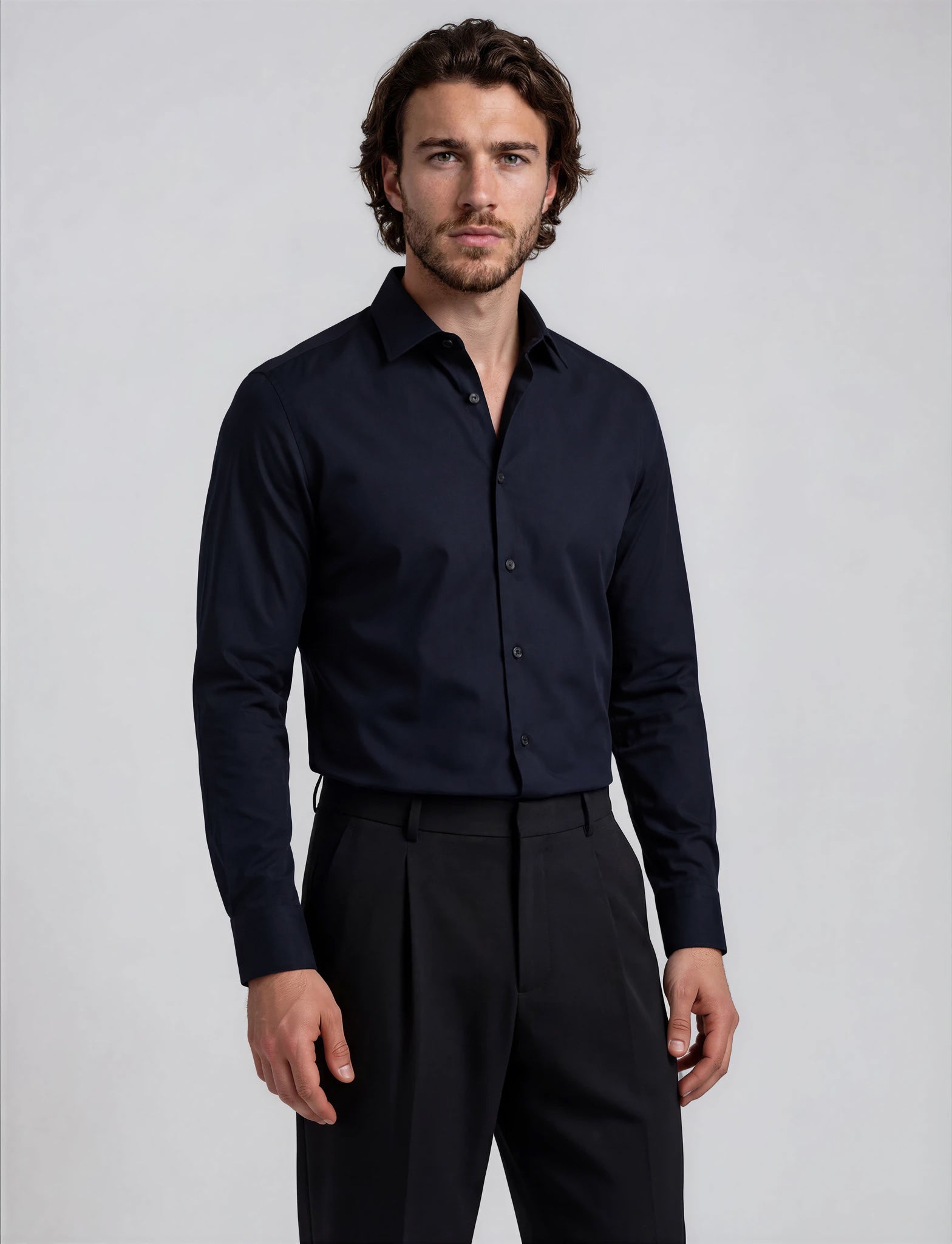 Midnight Noir Natural Stretch Cotton Dress Shirt