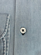 Men's Light Wash Blue Denim Shirt. Shop stylish high-quality mens denim shirts by Ike Behar.
