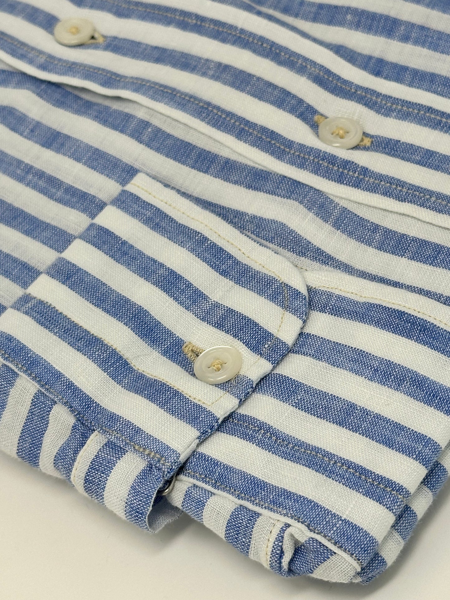 Blue and White Bar Stripe Linen Sport Shirt