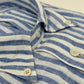 Men's blue and white bar stripe linen sport shirt. Shop stylish high-quality mens sport shirts by Ike Behar.