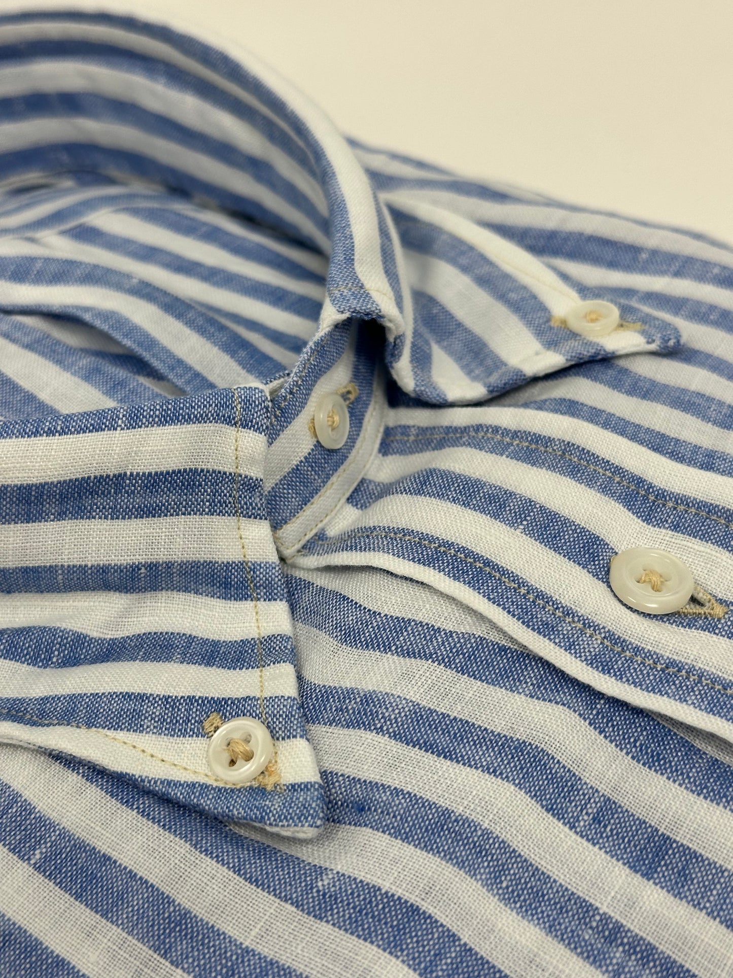 Blue and White Bar Stripe Linen Sport Shirt