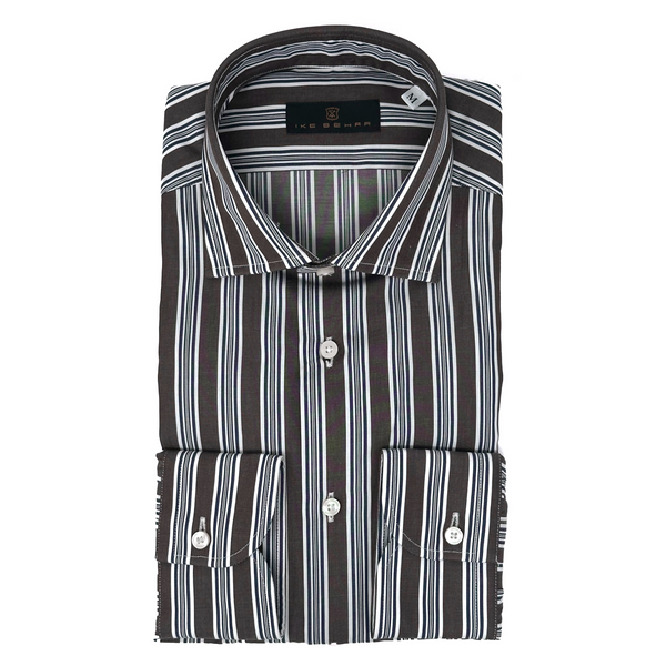 mens black and white striped dress shirt long sleeve Chocolate Stripe Sport Shirt S