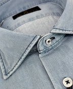 Men's Light Wash Blue Denim Shirt. Shop stylish high-quality mens denim shirts by Ike Behar.