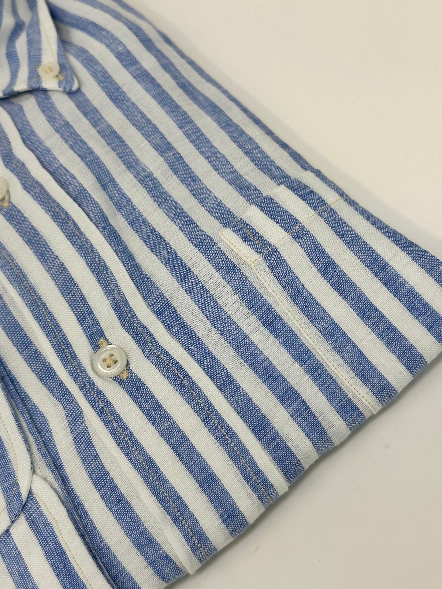 Blue and White Bar Stripe Linen Sport Shirt