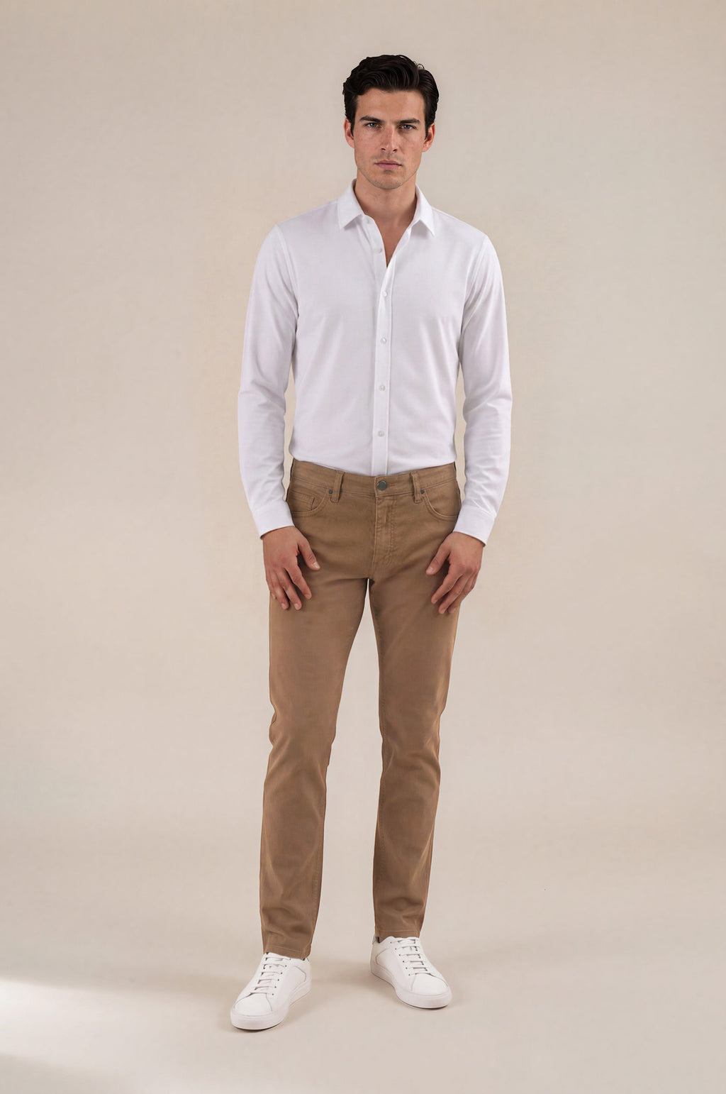 Khaki Italian Five-Pocket Stretch Cotton Pant
