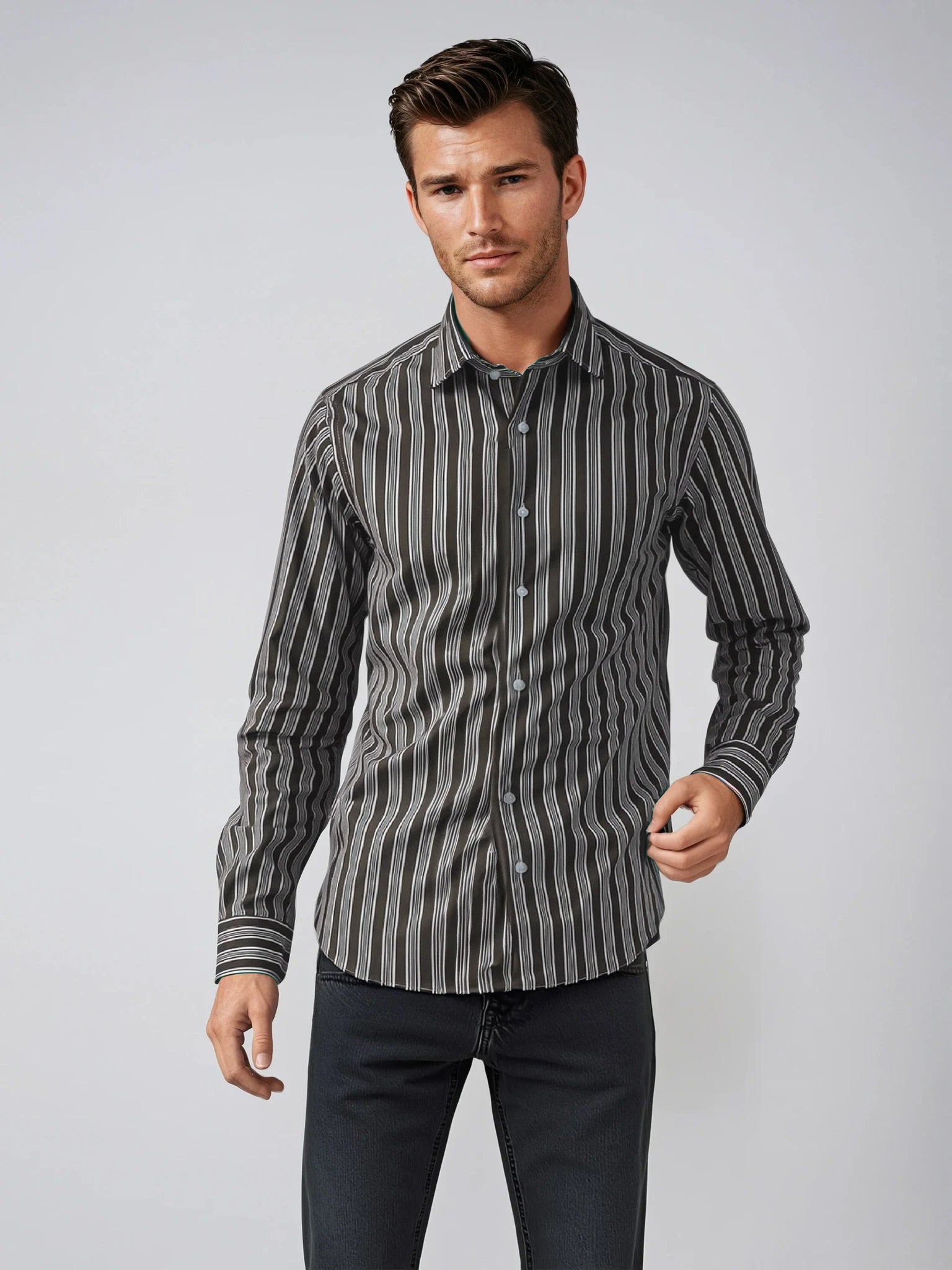 black and grey striped dress shirt Black Pin Stripe Dress Shirt and Tie Combo